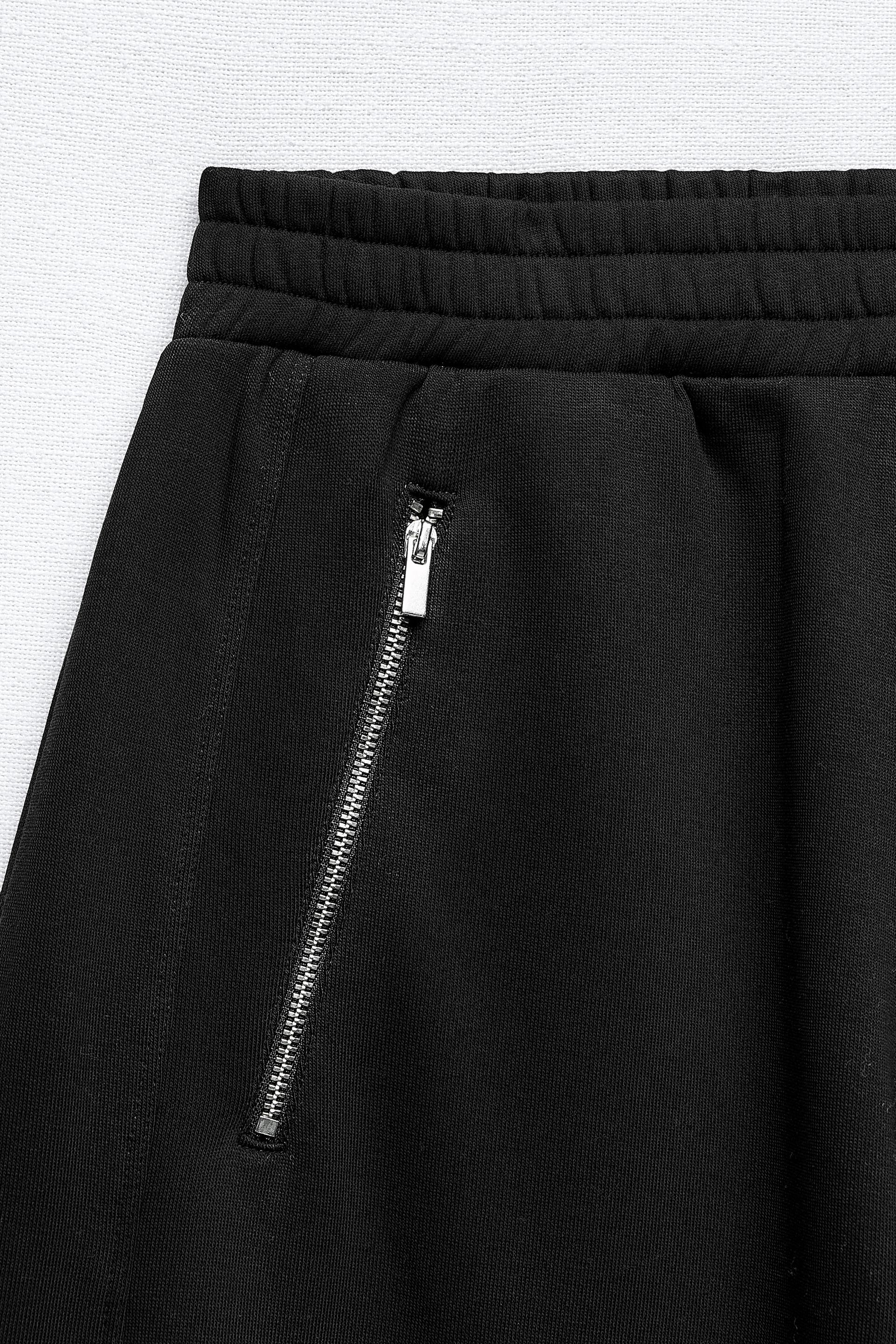 Women's Zara Basic Black Stretch Pull On Pants With Zipper Pocket Sz Lg 