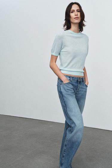 Zara 羊毛短袖針織衫 - 淡藍色