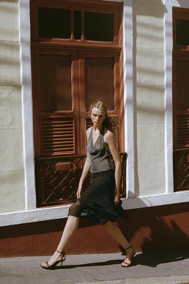 Zara METALLIC KNIT SKIRT - Black