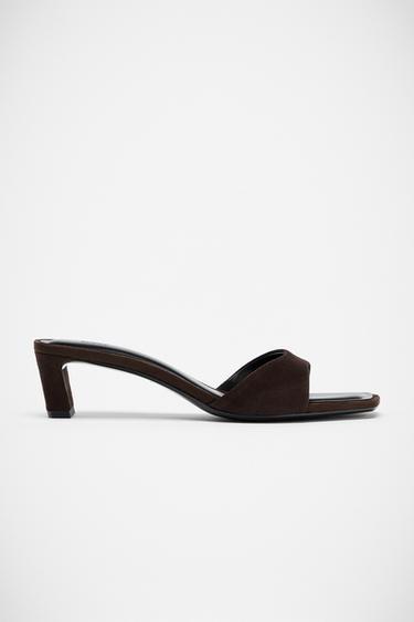 SUEDE HEEL MULE SANDALS - Chocolate Brown by Zara