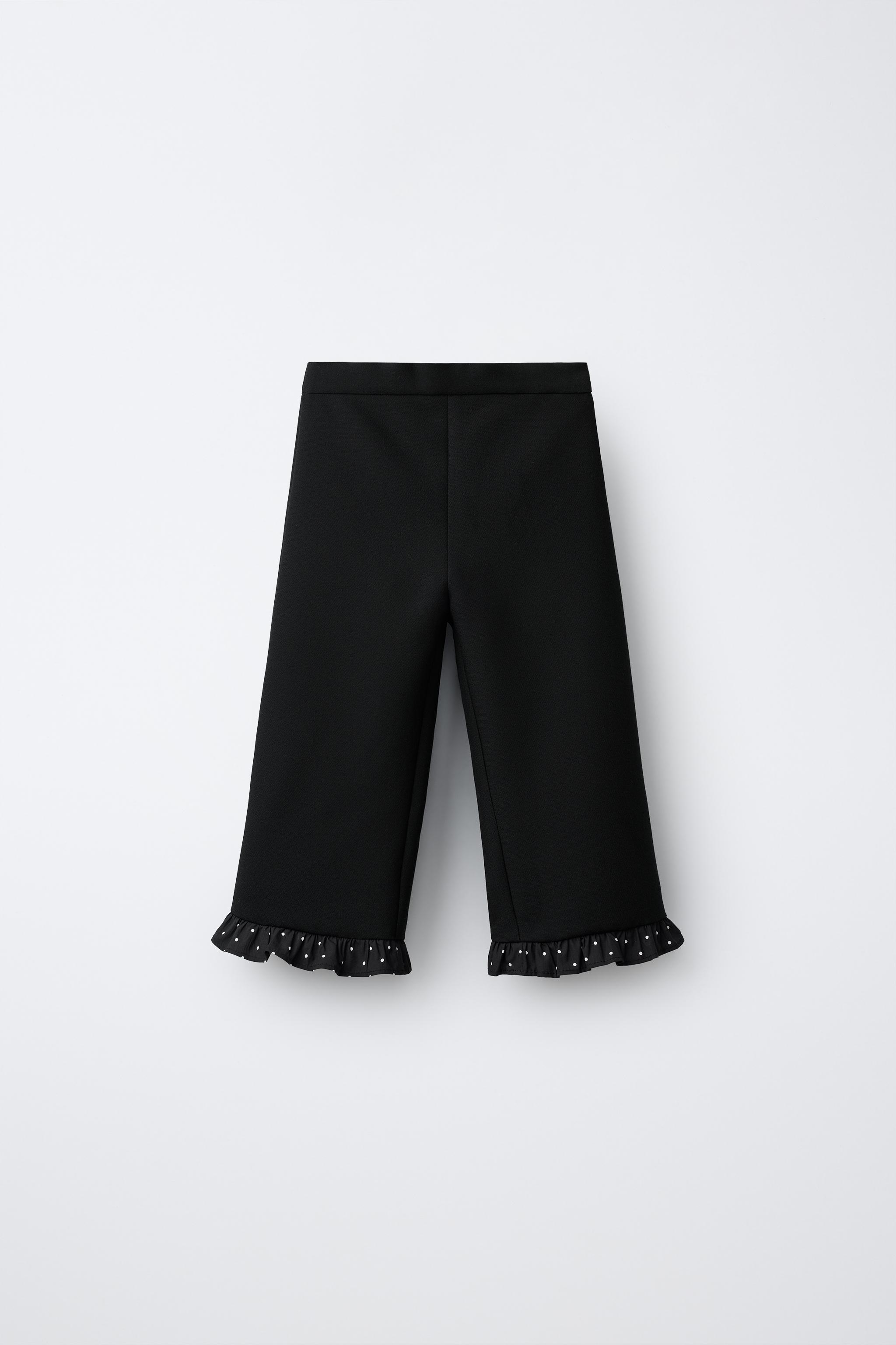 CULOTTE PANTS WITH RUFFLED HEM — Black