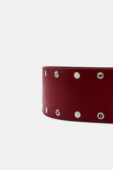 100% STUDDED LEATHER WAIST BELT - Red by Zara - Image 4