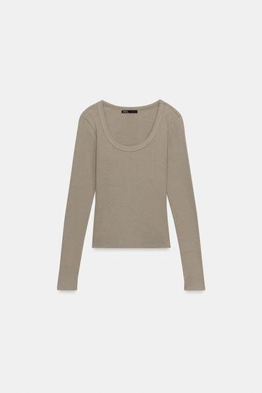 Zara ROUND NECK T-SHIRT - Mink