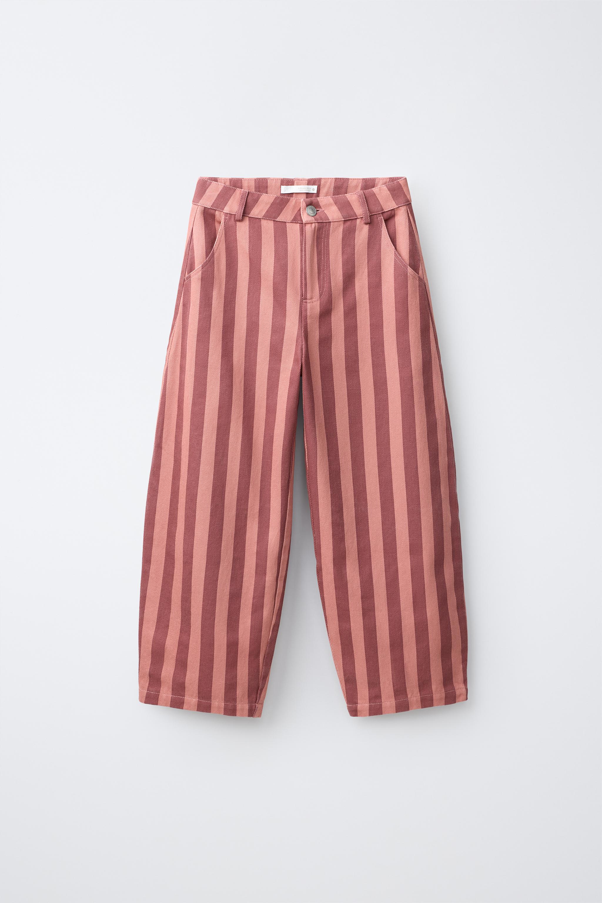 STRIPED BARREL PANTS — Pink