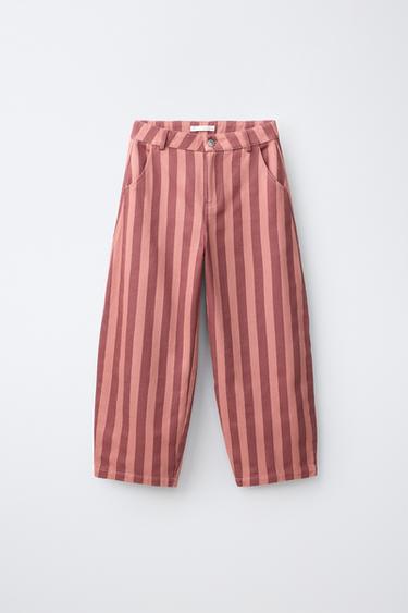 STRIPED BARREL TROUSERS - Pink by Zara
