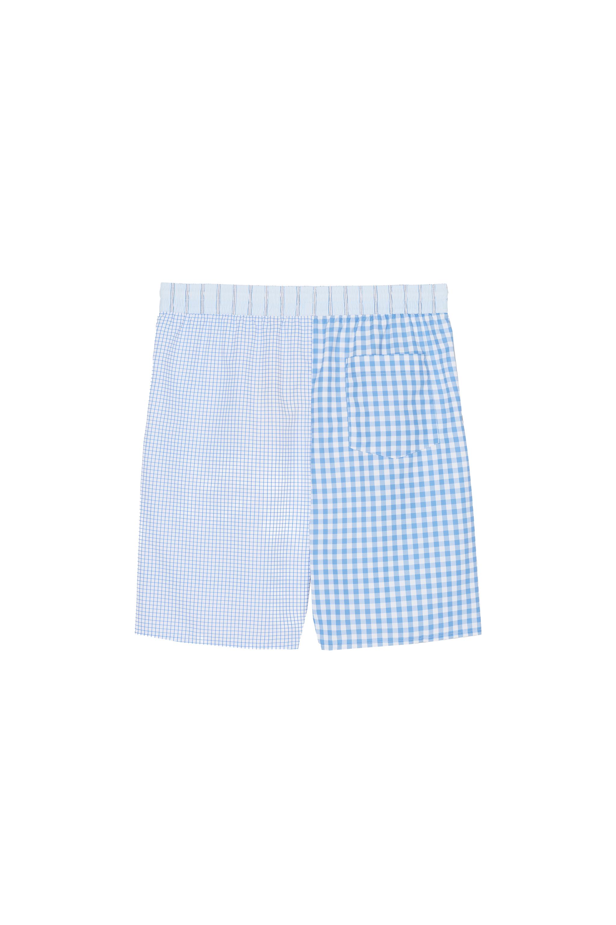 LONG COMBINED CHECK SWIMSUIT — White / Sky blue