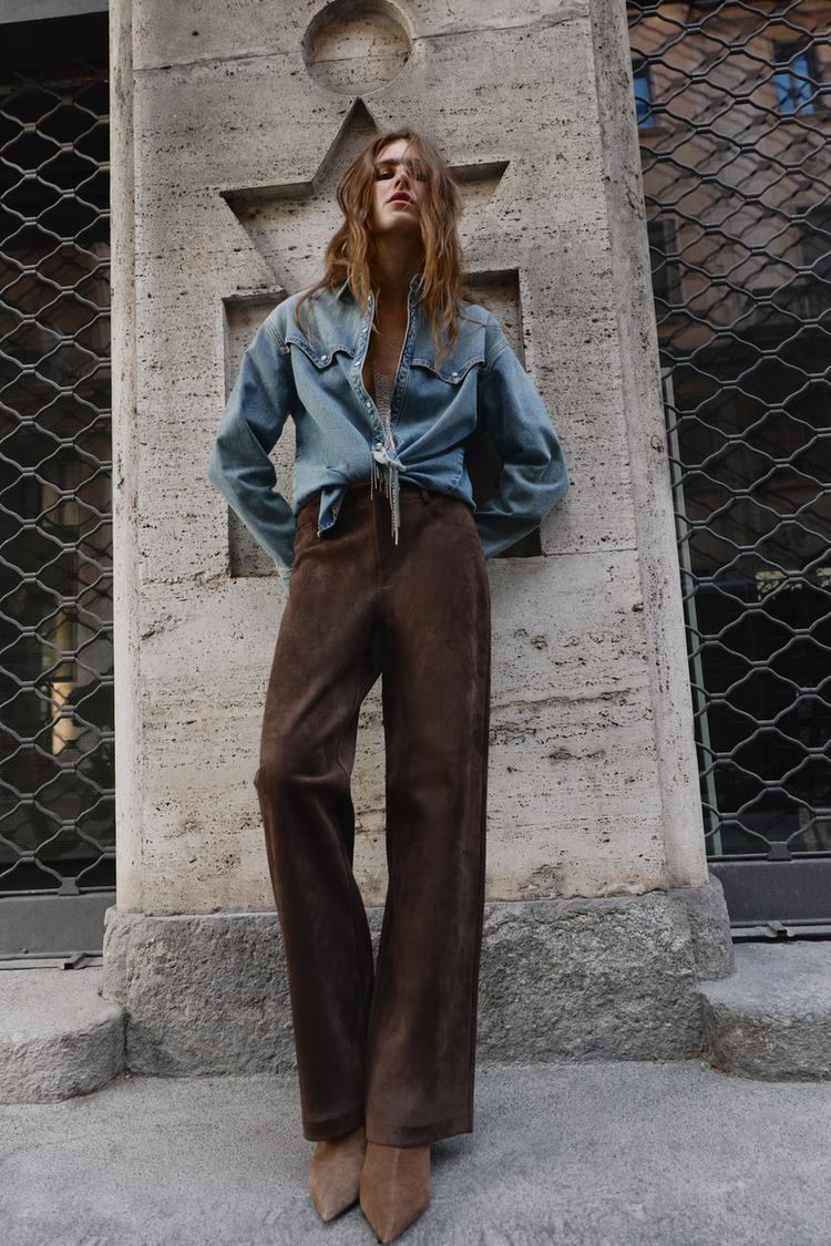 FAUX SUEDE PANTS Chocolate brown ZARA United States