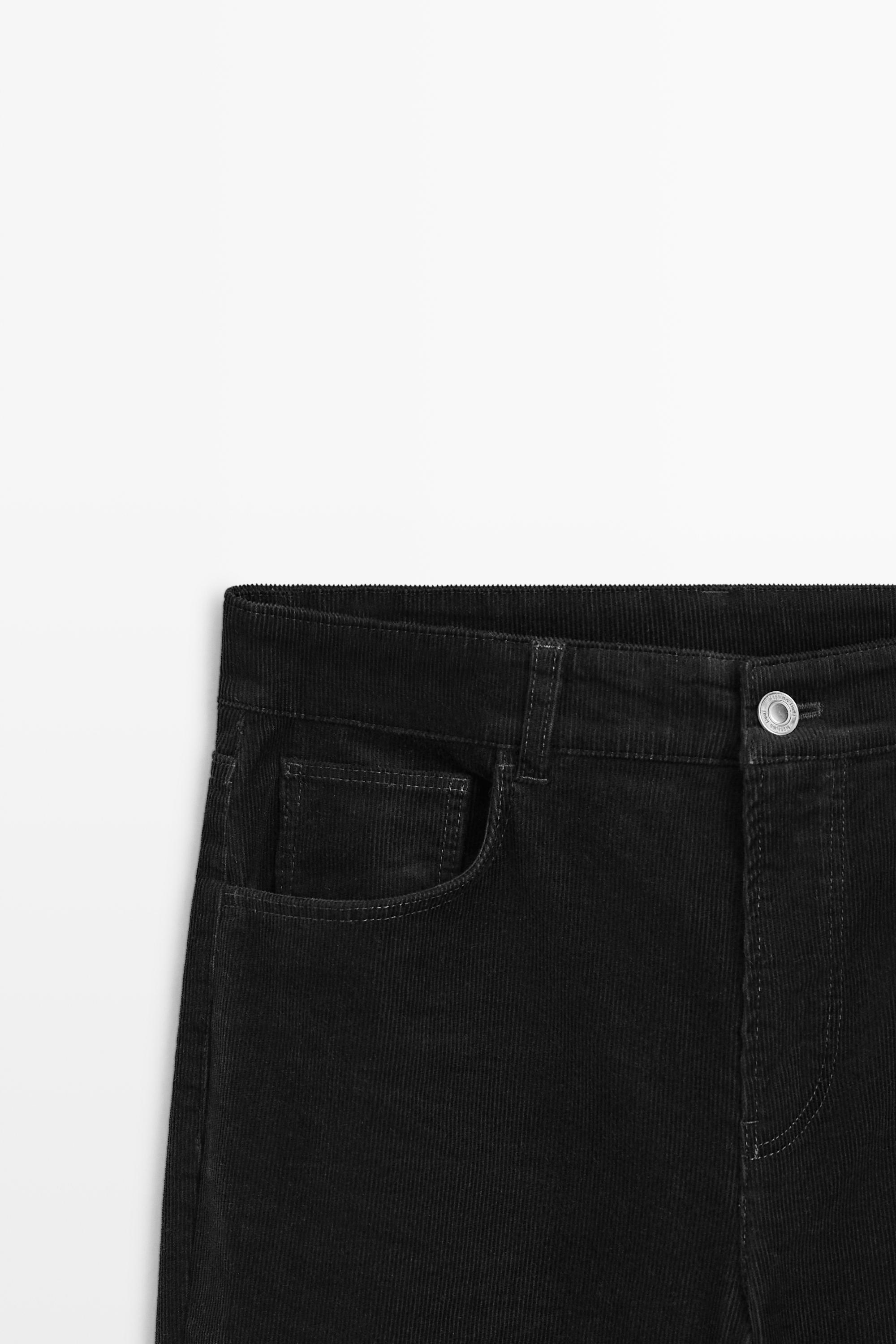 Mid-waist slim straight needlecord pants