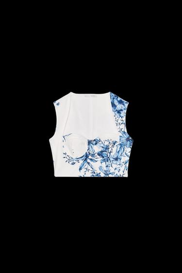Zara PRINTED CROP TOP - Blues - Image 0