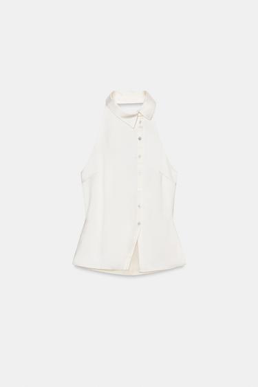 TOP HALTER SATINÉ - Blanc cassé de Zara