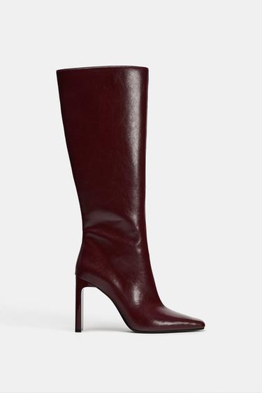 HIGH-HEELED BOOTS - Burgundy Red by Zara - Image 0