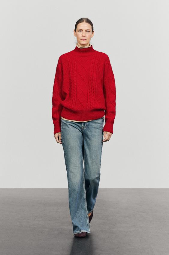 Jersey punto trenzado con lana - Rojo de Zara - Imagen 0