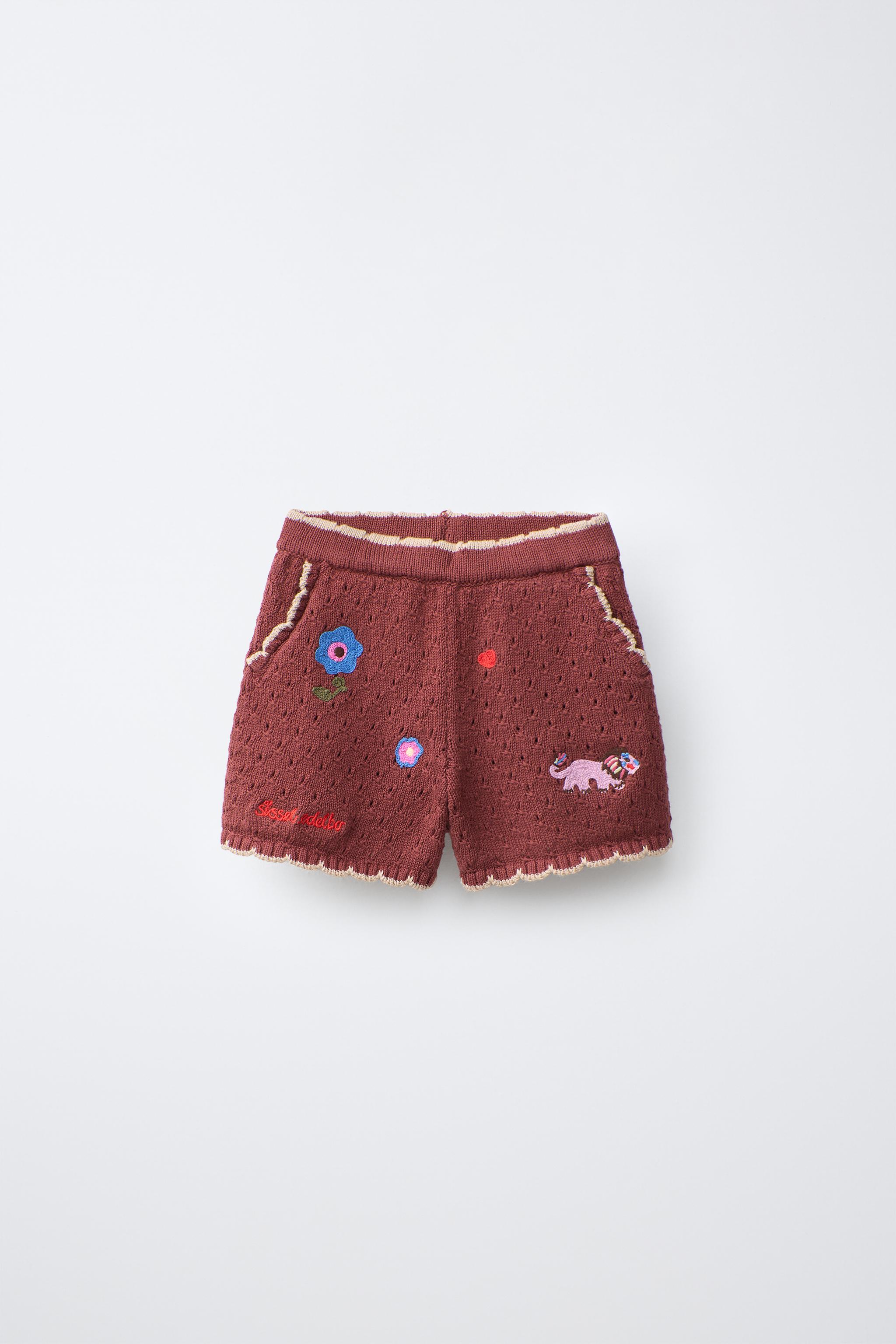SISSEL EDELBO X ZARA KIDS 花柄刺繍バミューダパンツ - ブラウン