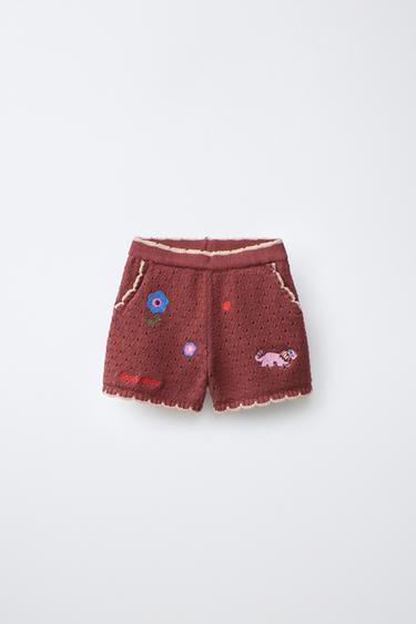 EMBROIDERED FLORAL KNIT BERMUDA SHORTS SISSEL EDELBO X ZARA KIDS - Brown by Zara