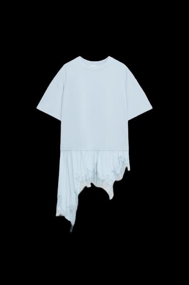 CAMISETA COMBINADA ENCAJE - Azul pastel de Zara - Imagen 0