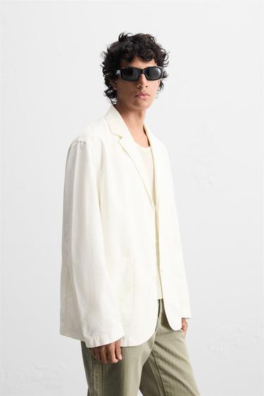 COTTON RELAXED FIT BLAZER - Oyster-white by Zara - Image 1