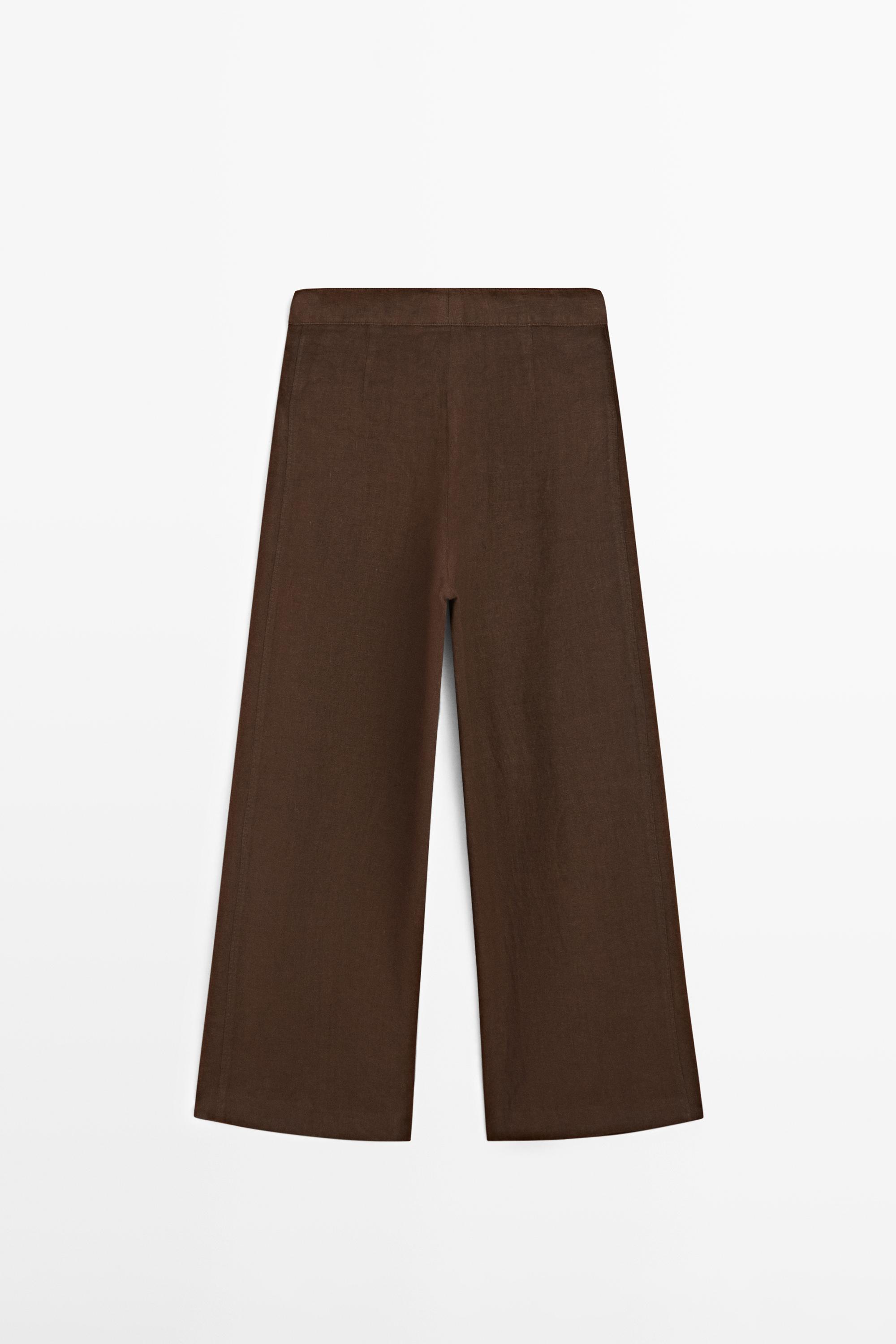 100% linen wide-leg pleated trousers