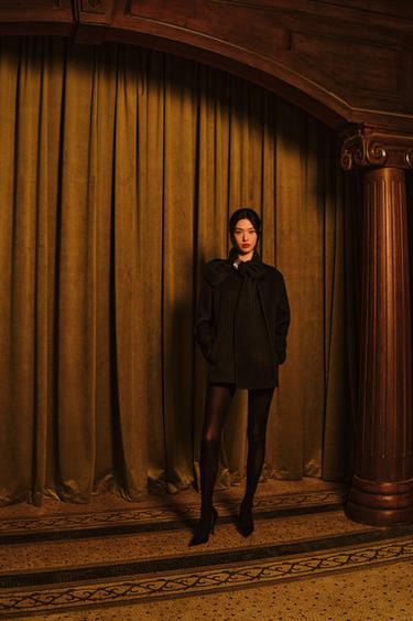 Zara 羊毛混紡圍巾西裝外套 ZW COLLECTION - 斑紋灰色