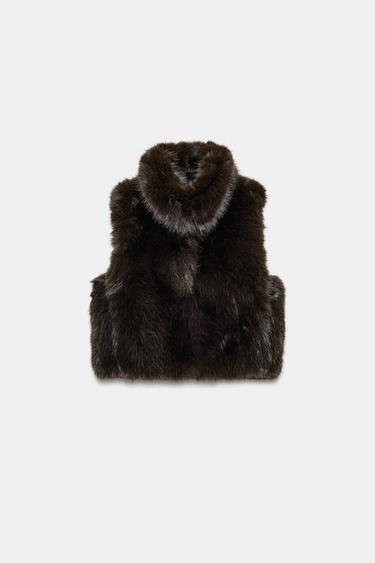 FAUX FUR GILET - Brown by Zara - Image 5