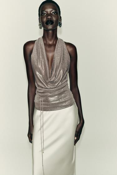 Zaras DRAPERAD TOPP MED HALTERNECK - Silver
