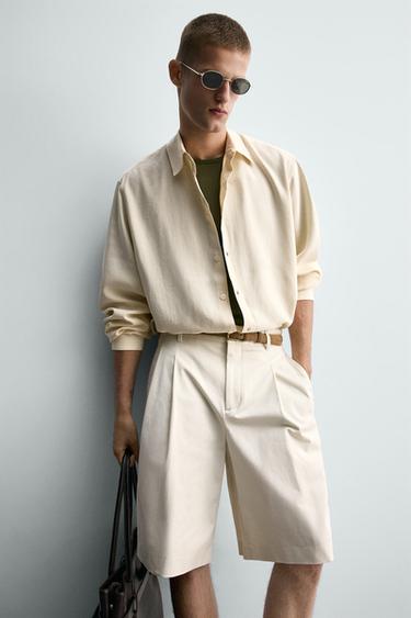 BERMUDA WIDE FIT À PLIS - Blanc cassé de Zara - Image 4