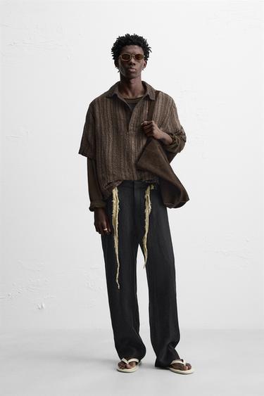 Zara 開放結構 POLO 衫 - 棕色 - 圖片 0