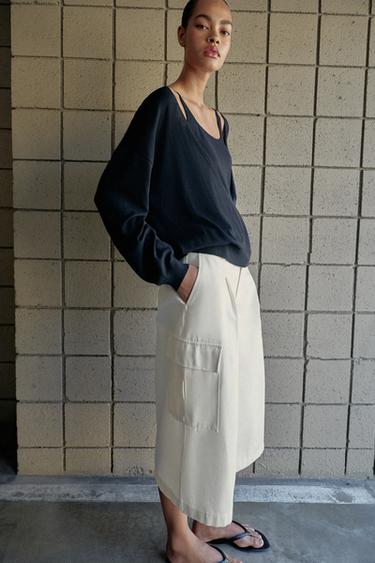 QUẦN SHORT BERMUDA DÀI CÓ TÚI HỘP - Kem từ Zara