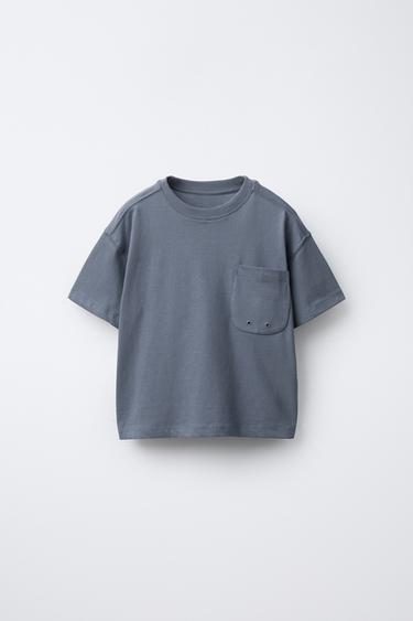 CAMISETA LISA BOLSILLO - Azul de Zara