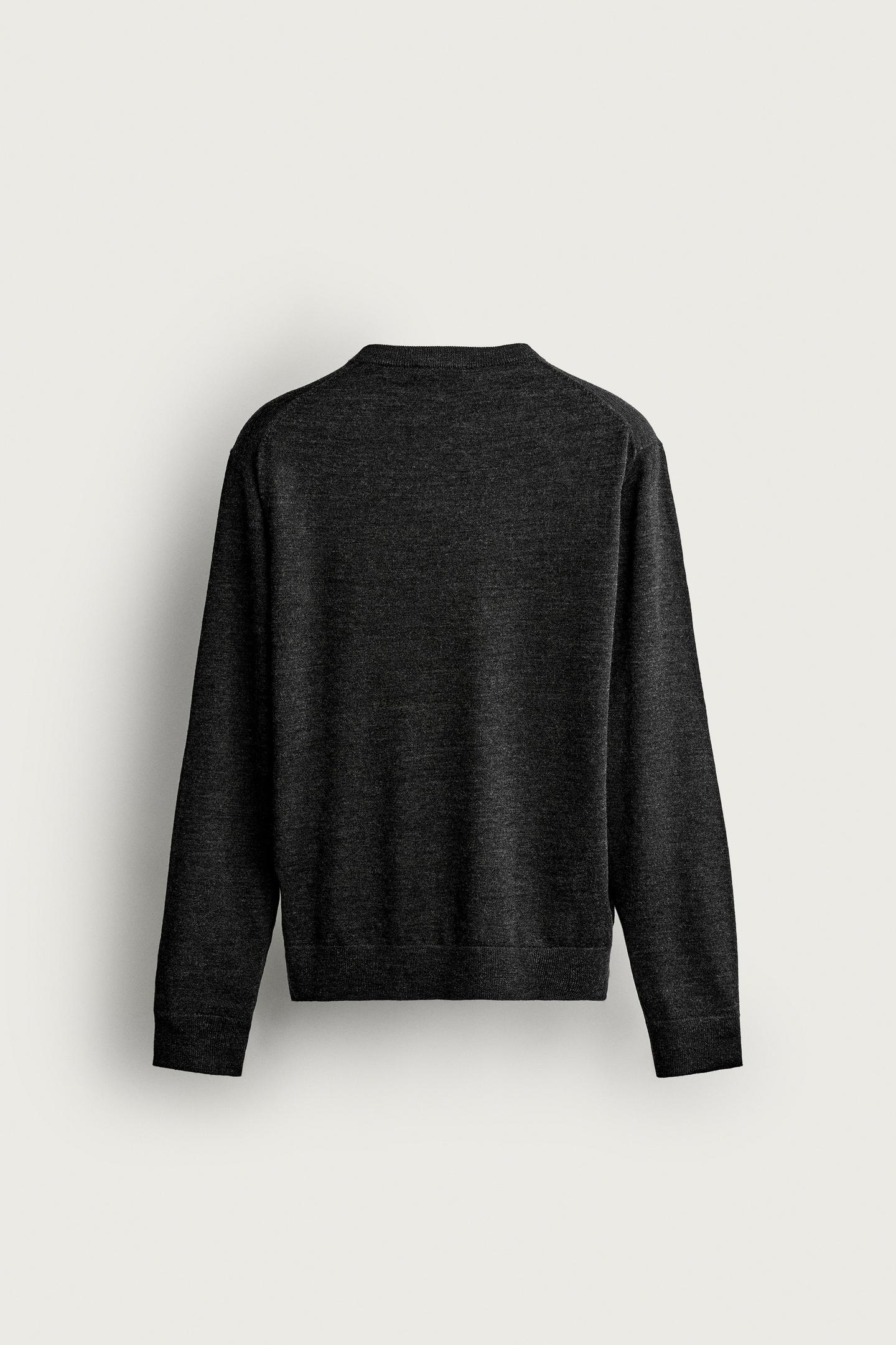 Мужской свитер Zara 100% Wool Regular Fit Jumper, цвет: Антрацитовый серый — фото 8