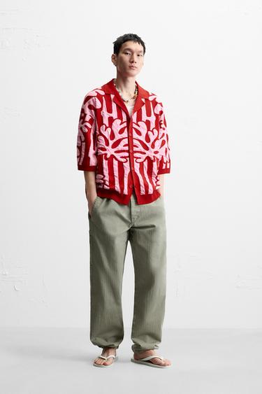 CONTRAST JACQUARD KNIT SHIRT - Red by Zara - Image 0