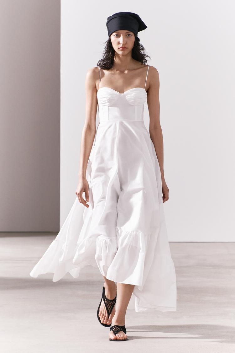 white frill dress zara Trafaluc Ruffle Tank Sleeve with Low Back NWT- Size S  The Saved Collection RUFFLED MINI DRESS - White