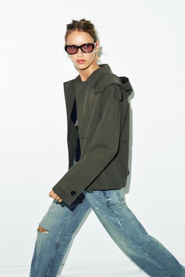 SHORT HOODED TRENCH COAT - dark khaki by Zara - Image 2