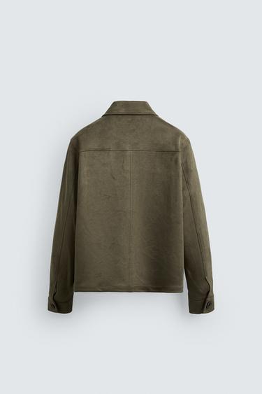 FAUX SUEDE OVERSHIRT - Olive green by Zara