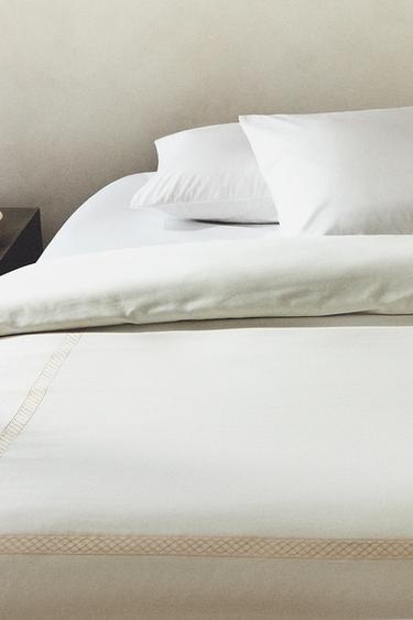 EMBROIDERED SATEEN DUVET COVER - Oyster-white by Zara - Image 5