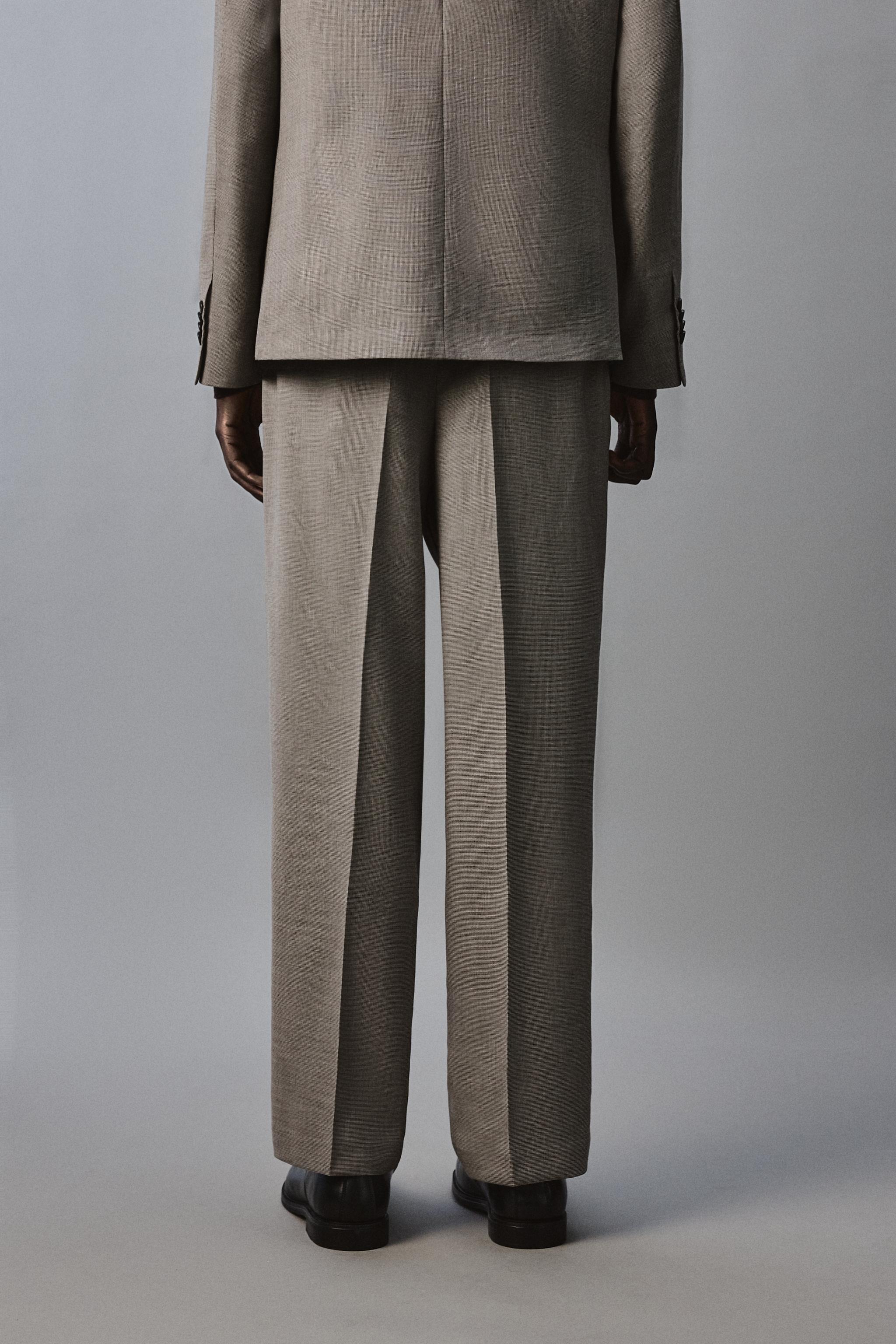 PLAID PLEATED SUIT PANTS