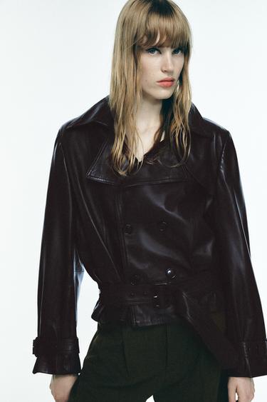 JAQUETA BIKER EM COURO 100% ZW COLLECTION LIMITED EDITION - Borgonha da Zara