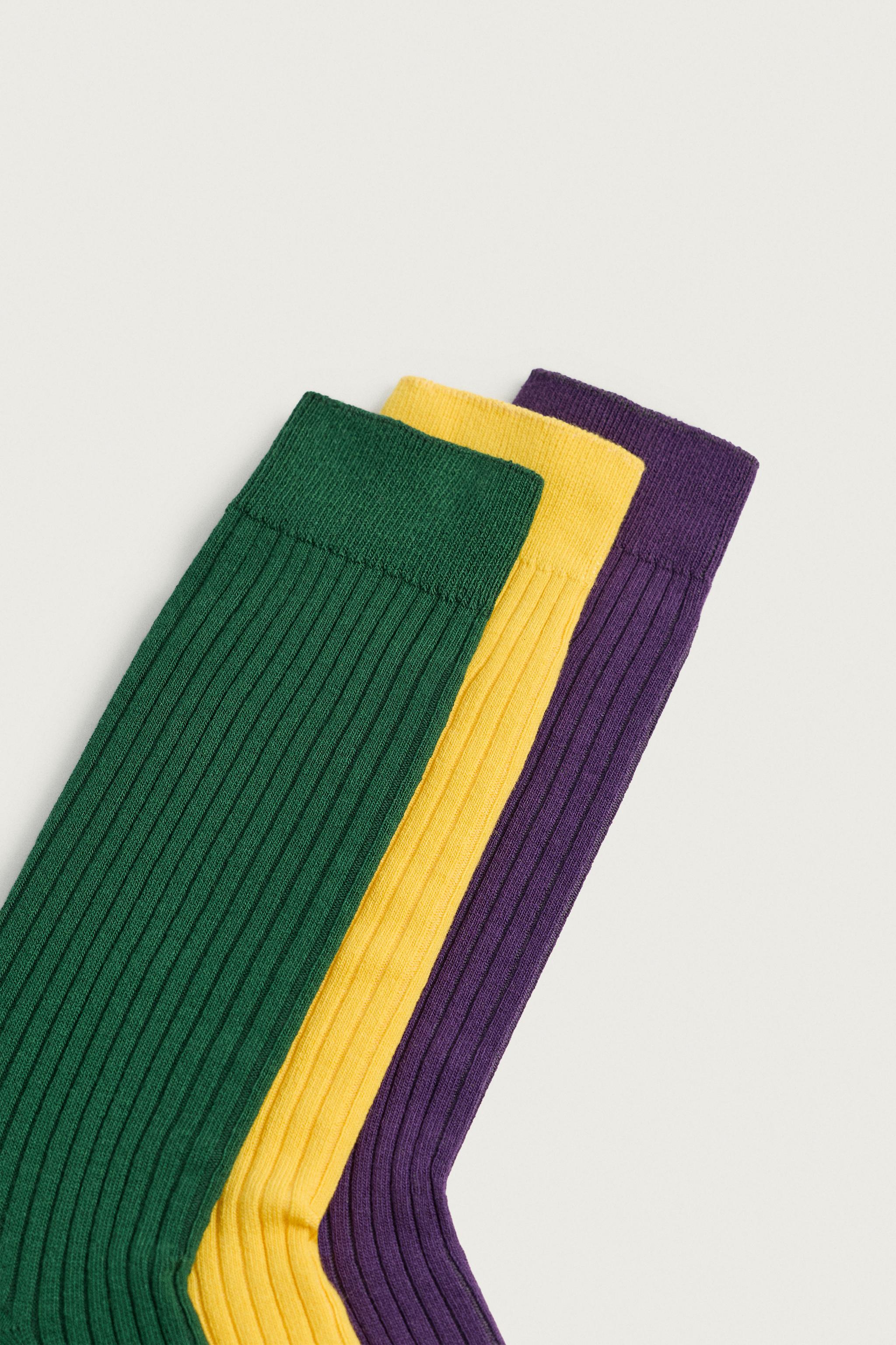 3-PACK OF CONTRAST RIBBED SOCKS