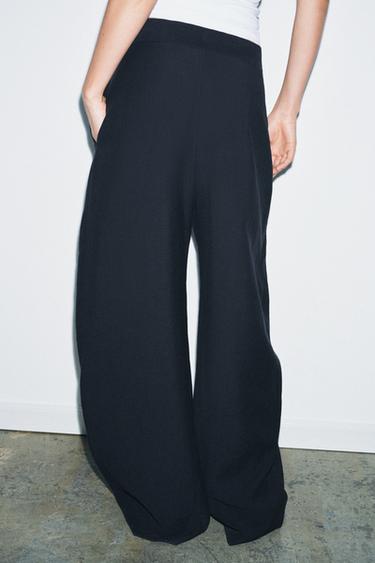 ZW COLLECTION WIDE-LEG PLEATED TROUSERS - Navy blue by Zara