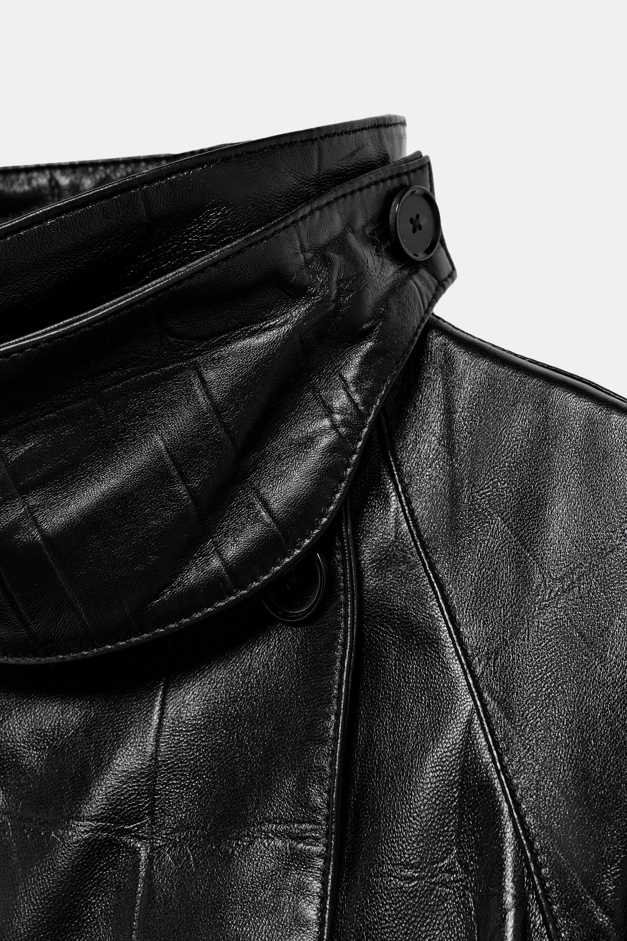 100% LEATHER LONG TRENCH COAT ZW COLLECTION