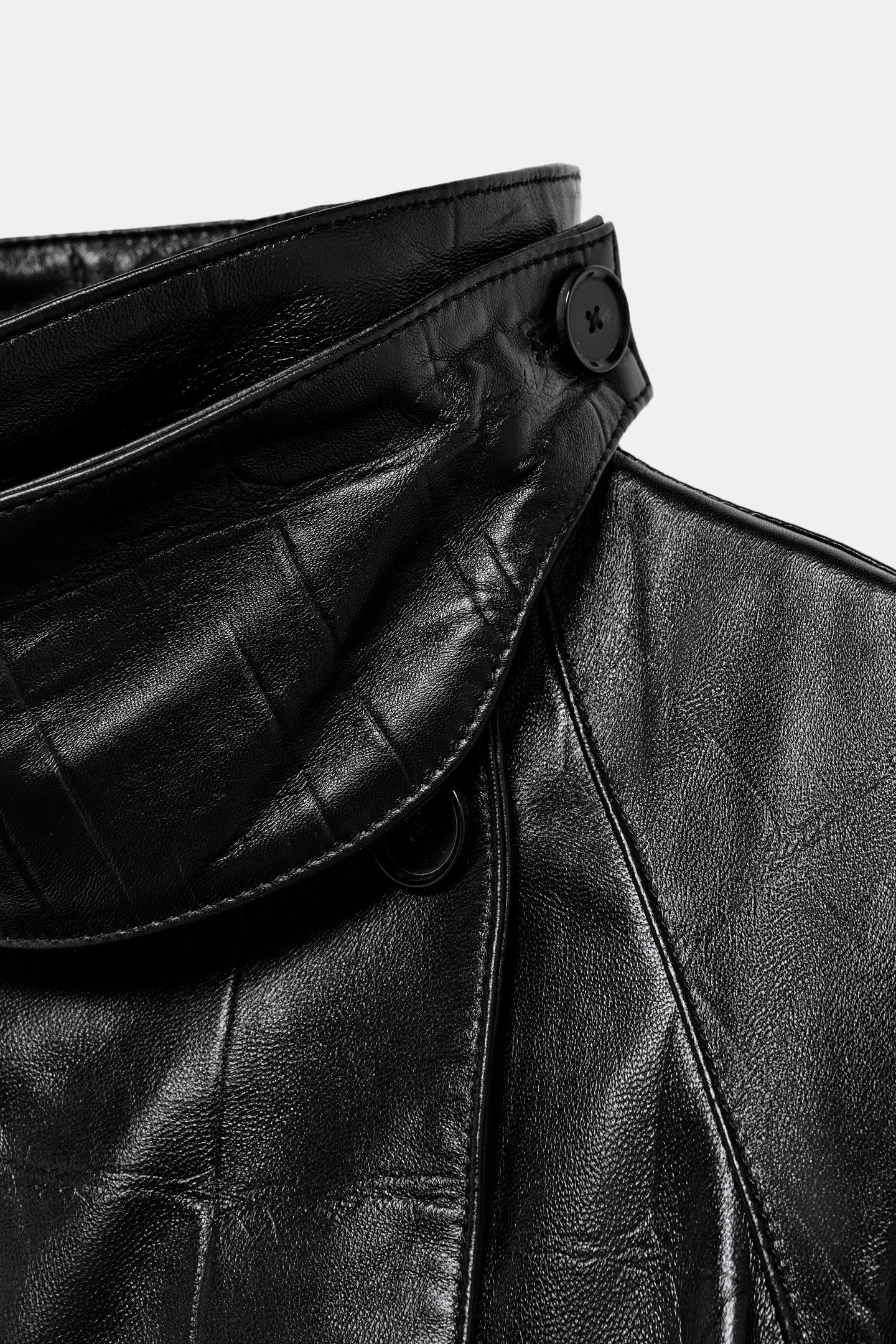 Женская куртка Zara 100% Leather Long Trench Coat ZW Collection, цвет: Чёрный — фото 10