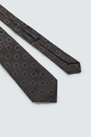 CRAVATE JACQUARD GÉOMÉTRIQUE 100 % SOIE - Marron de Zara - Image 4