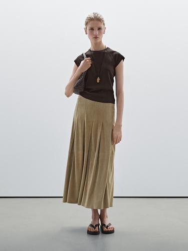 Zara Slim fit raglan sleeve cotton T-shirt - Brown - Image 0