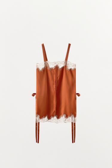 Zaras GLÄTTAD TOPP MED BRODERADE KNÄYTNINGAR - Orange