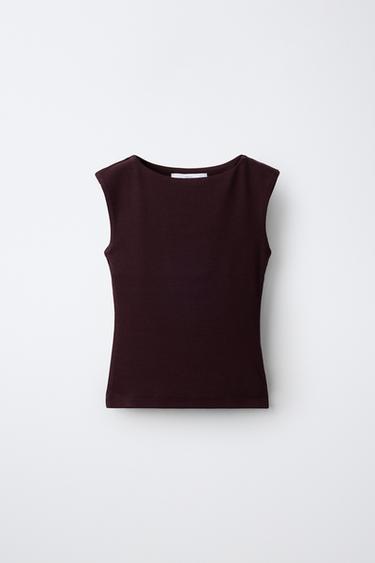 CAMISETA LISA CON MODAL - Berenjena oscuro de Zara