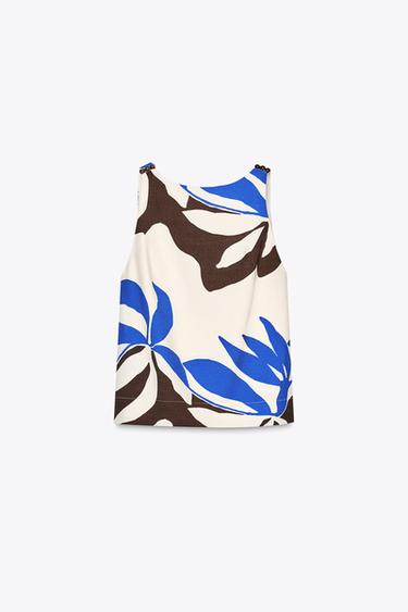 FLORAL PRINT BEADED TOP - Ecru / Blue de Zara - Image 3