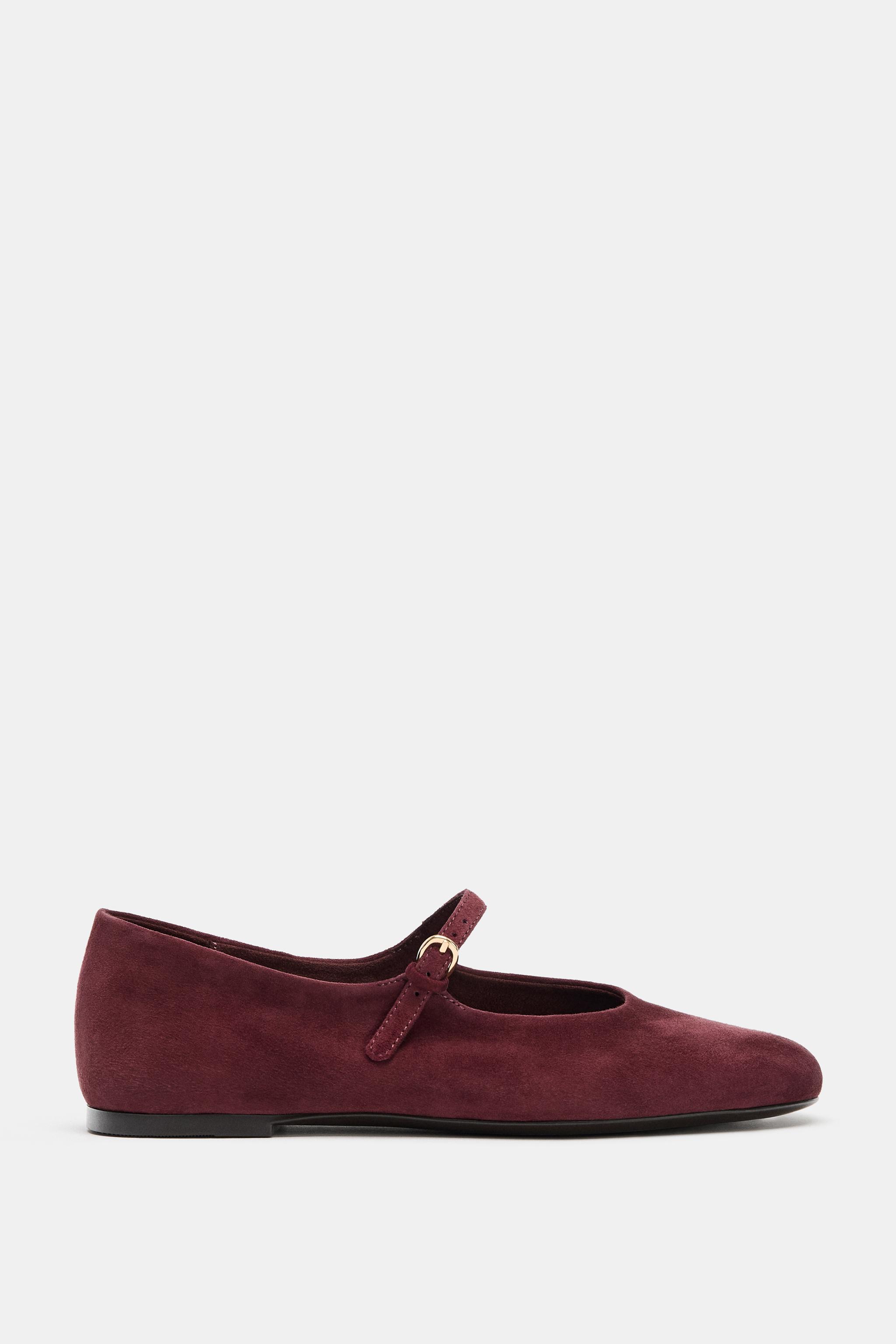 スエードバックル付きバレエシューズ - ボルドー | ZARA Japan / 日本
