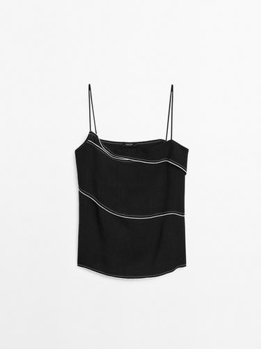 Zara Top with contrasting topstitching - Black - Image 0