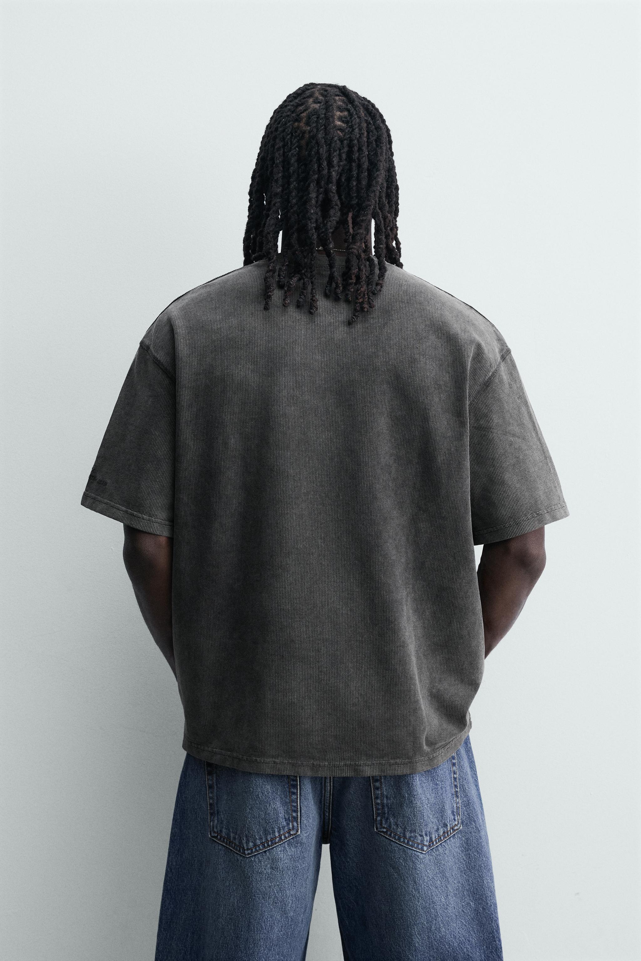 Мужские футболки Zara WASHED WAFFLE KNIT T-SHIRT — фото 3