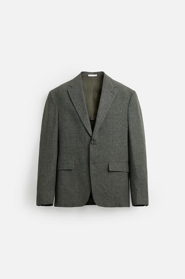BLAZER DE COSTUME PIED-DE-POULE MÉLANGE LIN - Vert / Écru de Zara - Image 6