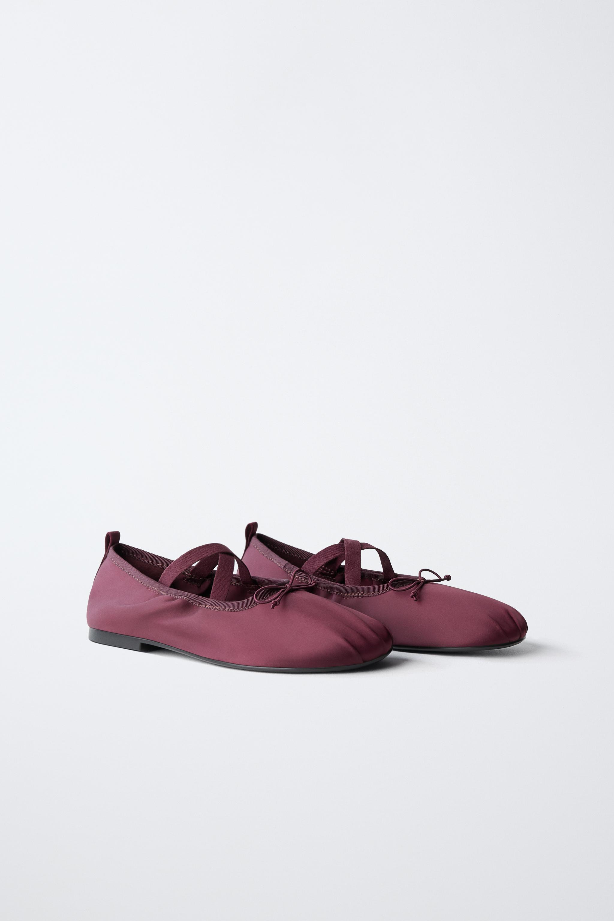 SATIN BALLET FLATS — Maroon